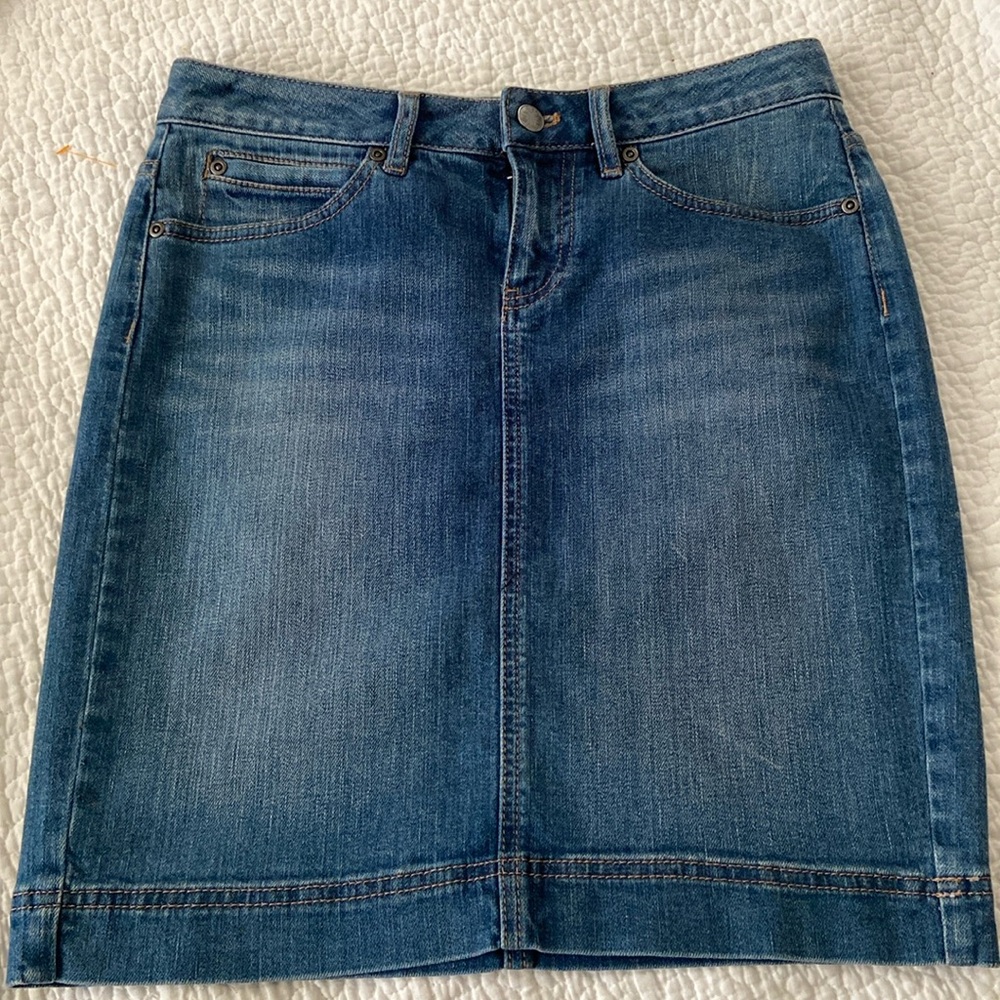 🌺J.Jill Women’s Stretch Blue Jean Shirt Denim Pencil Petite Size 0